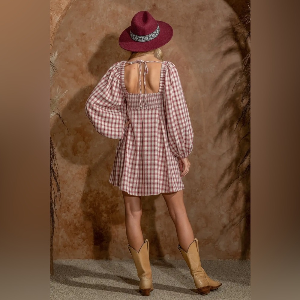 REVEROF Plaid Babydoll Dress With Smocking Back Detail,NWT - Picture 11 of 11